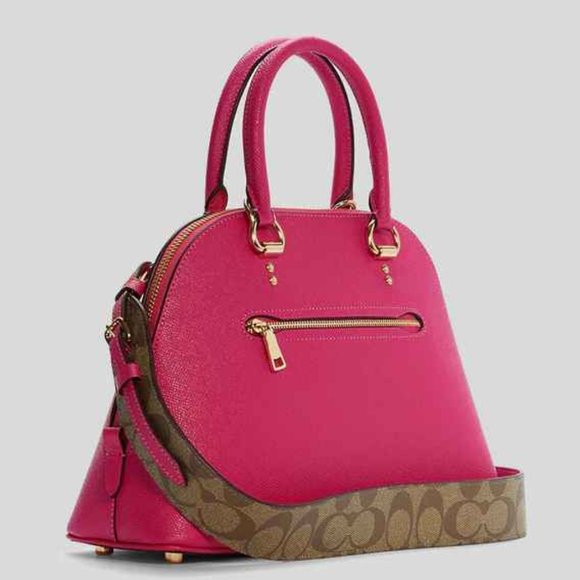 Coach Katy Satchel with Signature Canvas Detail Bold Pink/Khaki - Picture 2 of 4